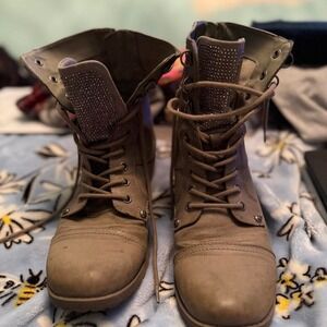 Guess - Sparkle Beige Combat Boots with Laces